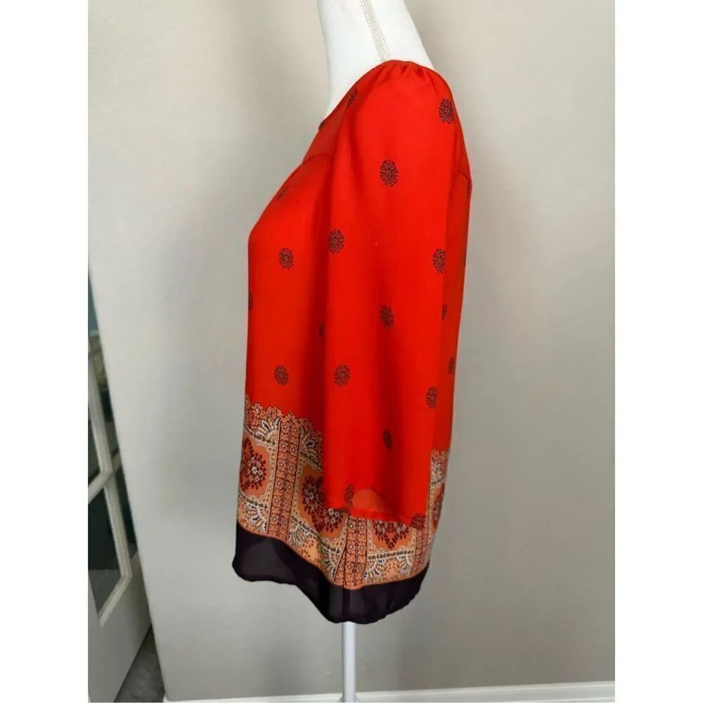 Maeve Silky Red Navy Printed Blouse 4 - Picture 4 of 8
